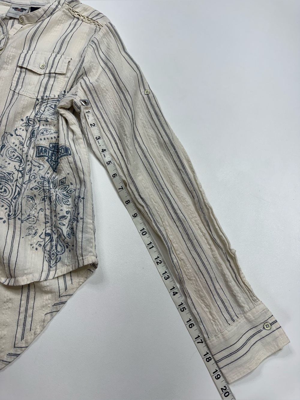 Harley-Davidson Dobby Stripe Woven HenleyNeck Pullover Womens Medium - Picture 7 of 12